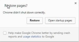 Chrome didn't shut down correctly Restore Pages?